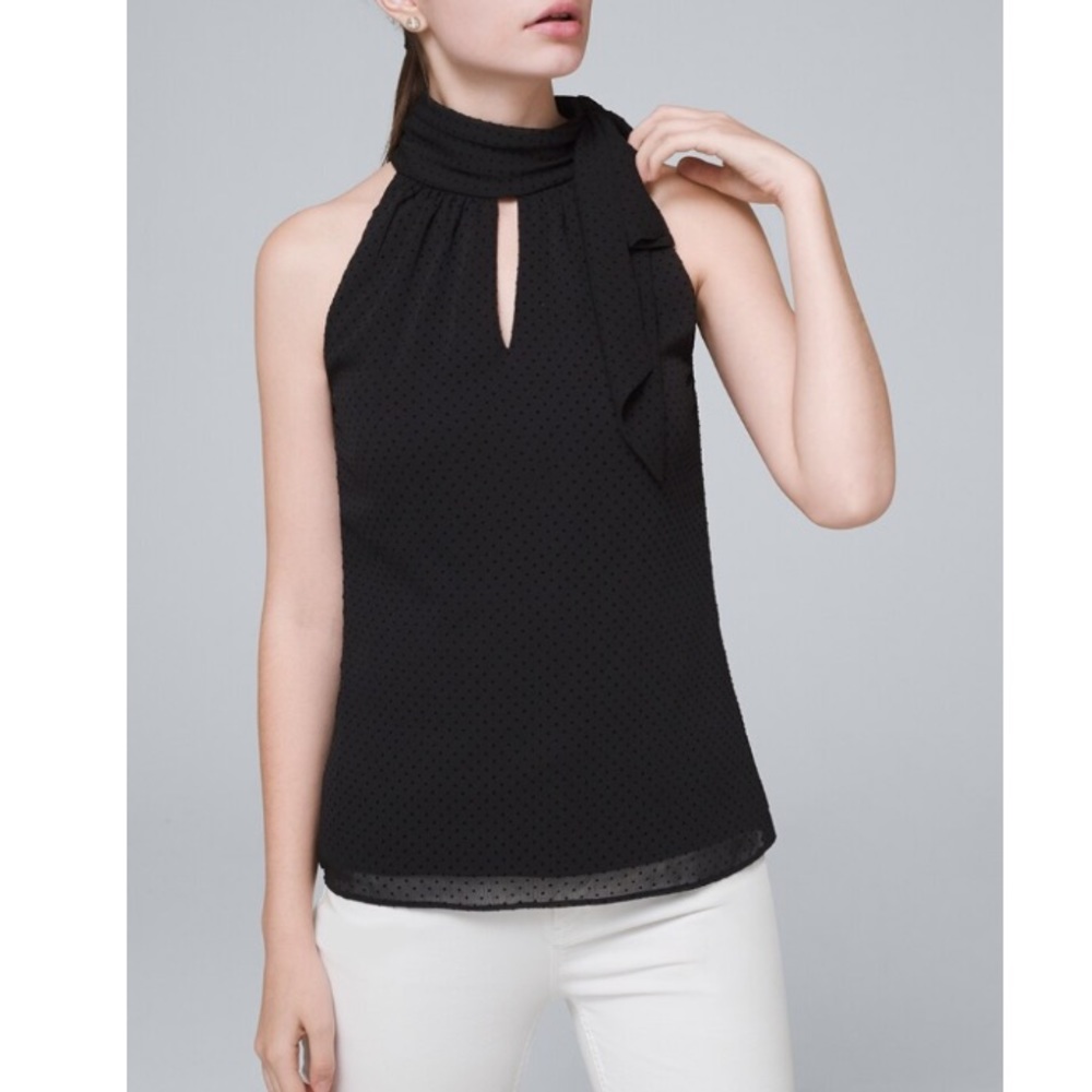 WHBM | Clip Dot Halter Dotted Bow Blouse